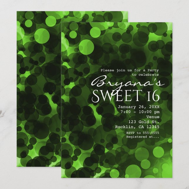 Green & Black Dots Modern Chic Party Invitations (Front/Back)