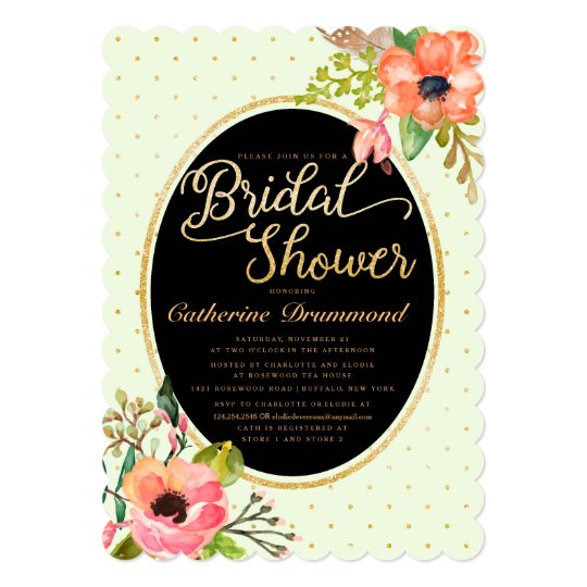 Green Black Floral Chic Bridal Shower Card