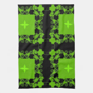 Green, Black Floral Swirl Fine Art Kitchen Towel