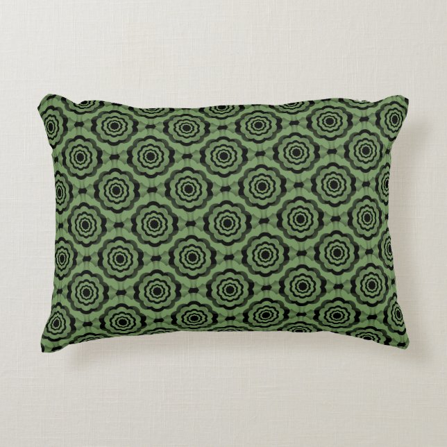 Green Black Flower Seamless Pattern Accent Pillow (Front)