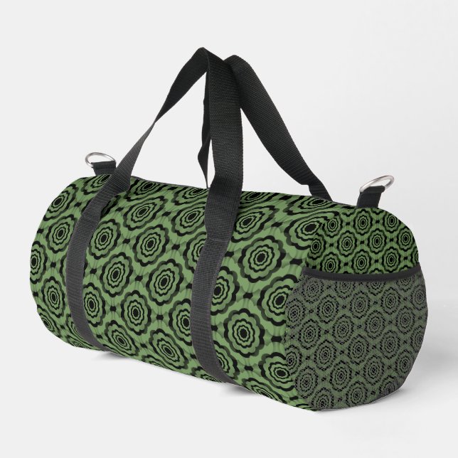 Green Black Flower Seamless Pattern Duffle Bag (Right Corner)