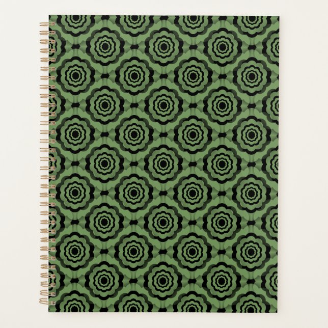 Green Black Flower Seamless Pattern Planner (Front)