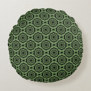 Green Black Flower Seamless Pattern Round Pillow