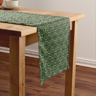 Green Black Flower Seamless Pattern Short Table Runner