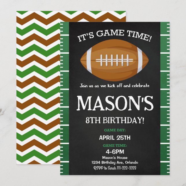 Green Black Football Anniversaire Fête Invitation (Devant / Derrière)