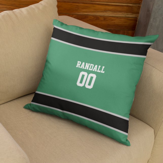 Green & Black Football Team Personalized Throw Pillow (Creator Uploaded)