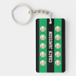 Green & Black, for Baseball Coach/Player, Name,  Keychain