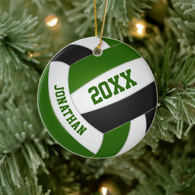 Green black girls boys team colours volleyball ceramic ornament (Tree)