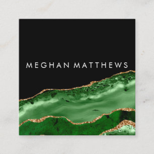 Green Black Gold Glitter Agate Beauty Stylist   Square Business Card