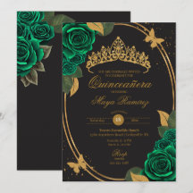 Green Black Gold Glitter Butterfly Quinceañera 