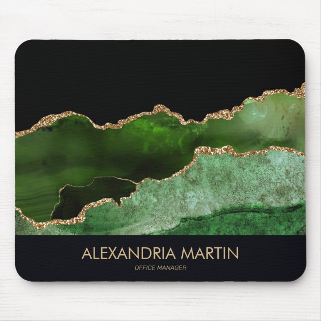 Green Black Gold Glitter Marble Office Mouse Pad (Front)