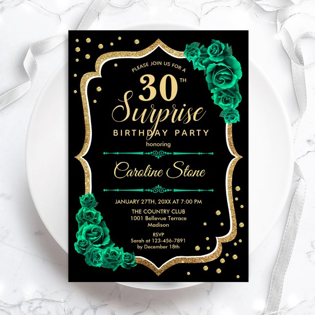 Green Black Gold Invitation Surprise 30e anniversa (Créateur téléchargé)