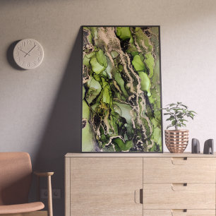 Green Black Gold Unique Alcohol Ink Poster
