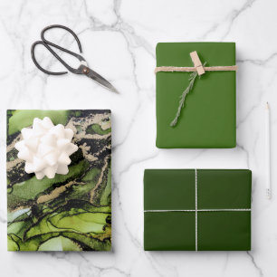 Green Black Gold Wrapping Paper Sheets