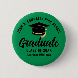 Green Black Graduate Custom Graduation Name Tag 2 Inch Round Button