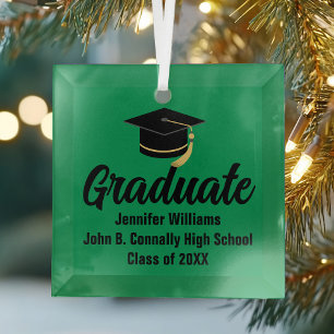 Green Black Graduate Personalized Graduation Glass Ornament