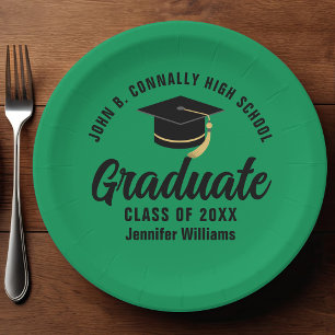 Green Black Graduate Personalized Graduation Party Paper Plate