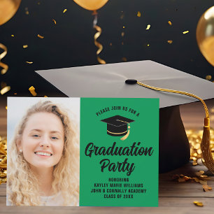 Green Black Graduate Photo 2026 Graduation Party Invitation