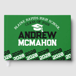 Green & Black Graduation Personalized Guest Book