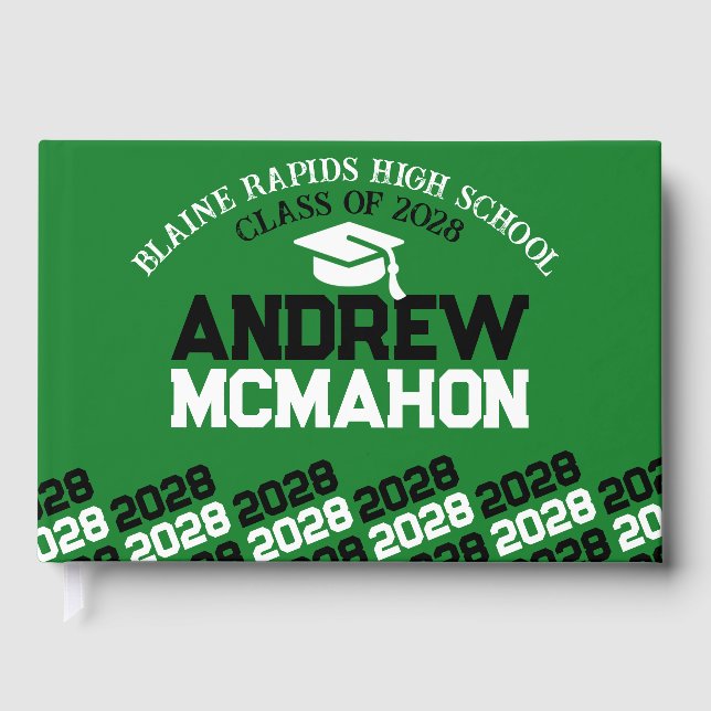 Green & Black Graduation Personalized Guest Book (Front)
