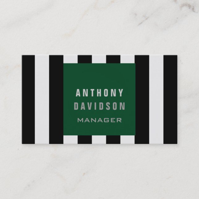 Green Black Grey Pattern Striped Business Card (Front)
