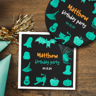 Green black Halloween birthday party Napkin