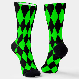 Green Black Harlequin Diamonds Checkers Design  Socks