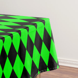 Green Black Harlequin Diamonds Checkers Design  Tablecloth