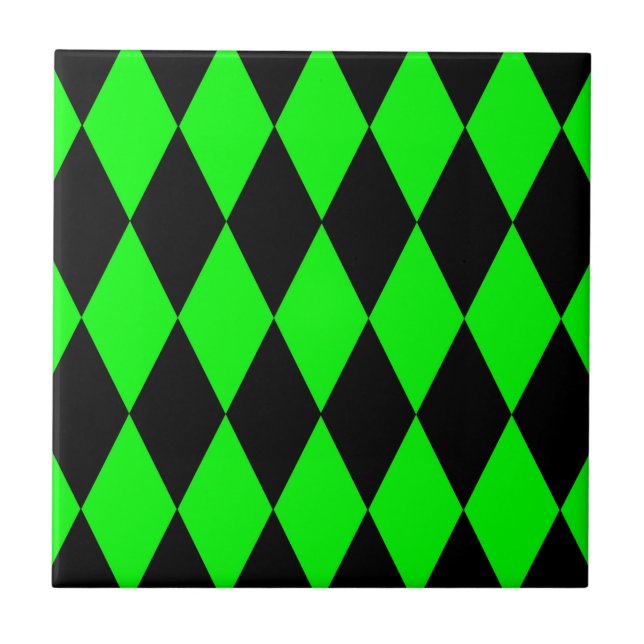 Green Black Harlequin Diamonds Checkers Design  Tile (Front)