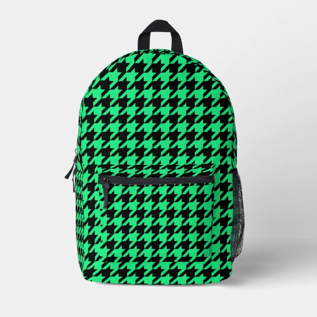 Green Black Houndstooth Check Printed Backpack (Front)