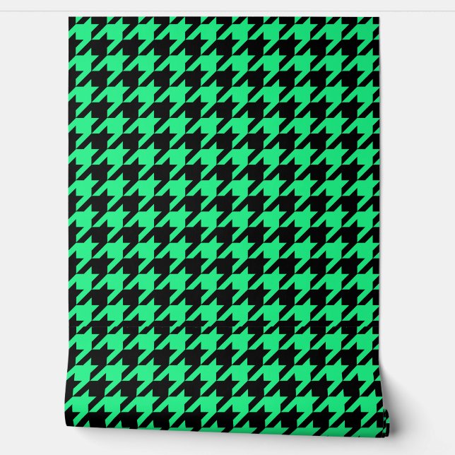 Green Black Houndstooth Check Wallpaper (Unrolling)