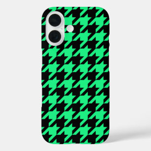 Green Black Houndstooth Plaid iPhone 16 Case