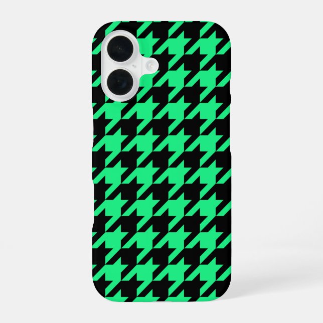 Green Black Houndstooth Plaid  iPhone 16 Case (Back)