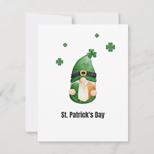 Green Black Illustrated Gnome St. Patrick's Day Holiday Card (Front)