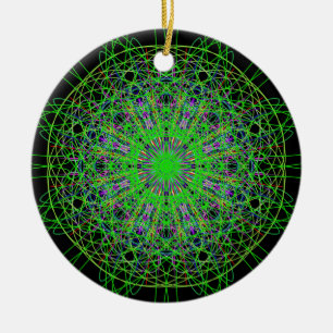Green Black Kaleidoscope Mandala Art Ceramic Ornament