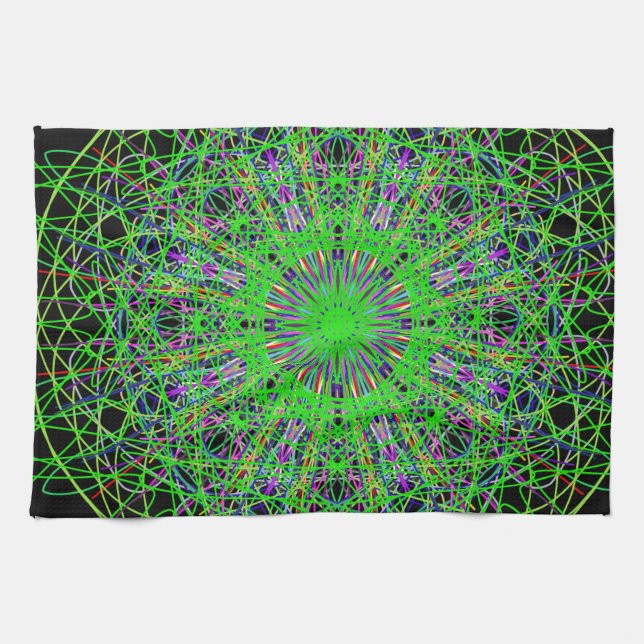 Green Black Kaleidoscope Mandala Art Kitchen Towel (Horizontal)