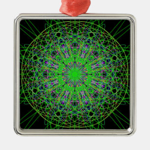 Green Black Kaleidoscope Mandala Art Metal Ornament