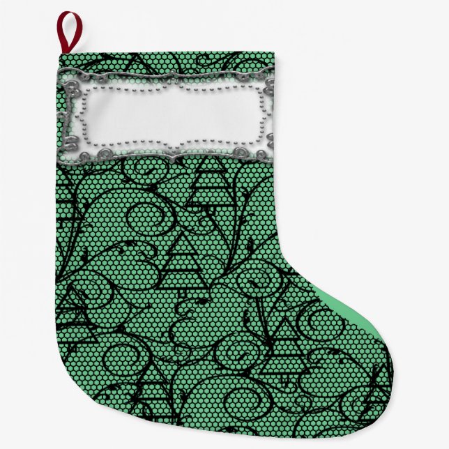 Green & Black Lace Tree or Mantle Stocking (Front)