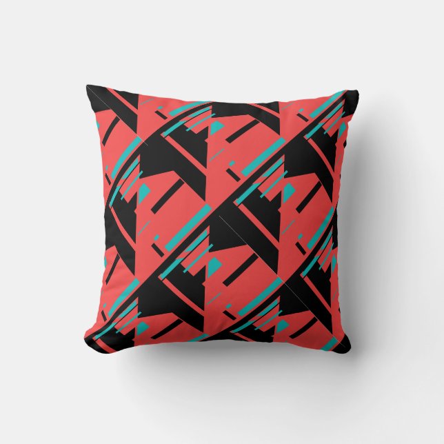 Green Black Large Shapes on Red Background Design Throw Pillow (Front)