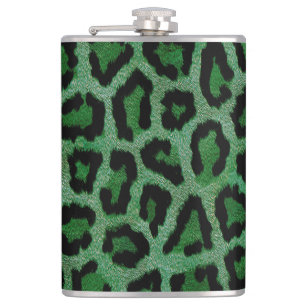 Green Black Leopard Animal Print Hip Flask