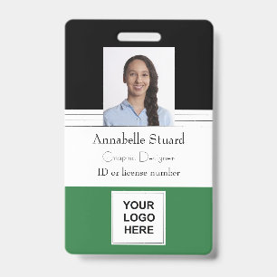 Green Black Lined Name photo employee corporate Ba Badge