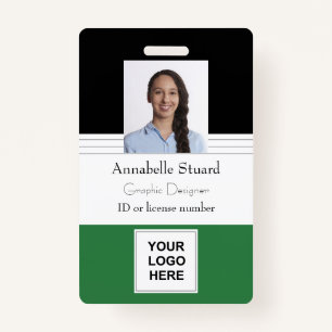 Green Black Lined Name photo employee corporate Ba Badge