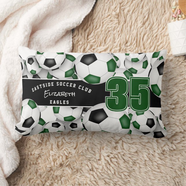 Green black lots of soccer balls team name  lumbar pillow (Blanket)