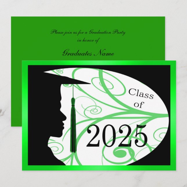 Green & Black Man Silhouette 2025 Graduation Party Invitation (Front/Back)