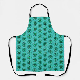 Green Black Maori Sun Symbol Tribal Turtles Apron