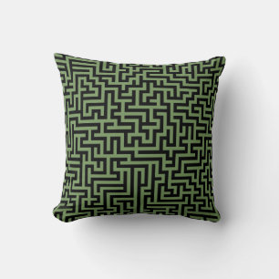 Green Black Maze Lines Throw Pillow