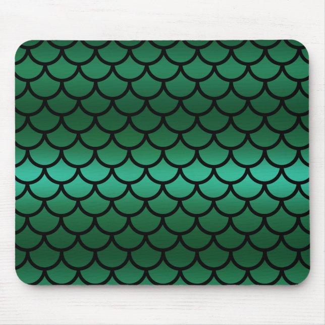 Green & Black Mermaid Scales Fantasy Fish Mouse Pad (Front)