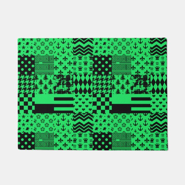 Green Black Mixed Patterns Patchwork Design  Doormat (Front)