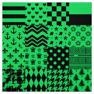 Green Black Mixed Patterns Patchwork Design  Fabric