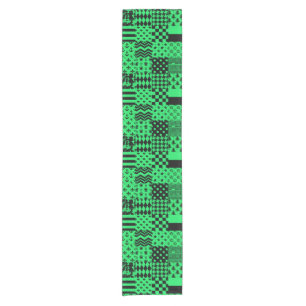 Green Black Mixed Patterns Patchwork Design  Short Table Runner